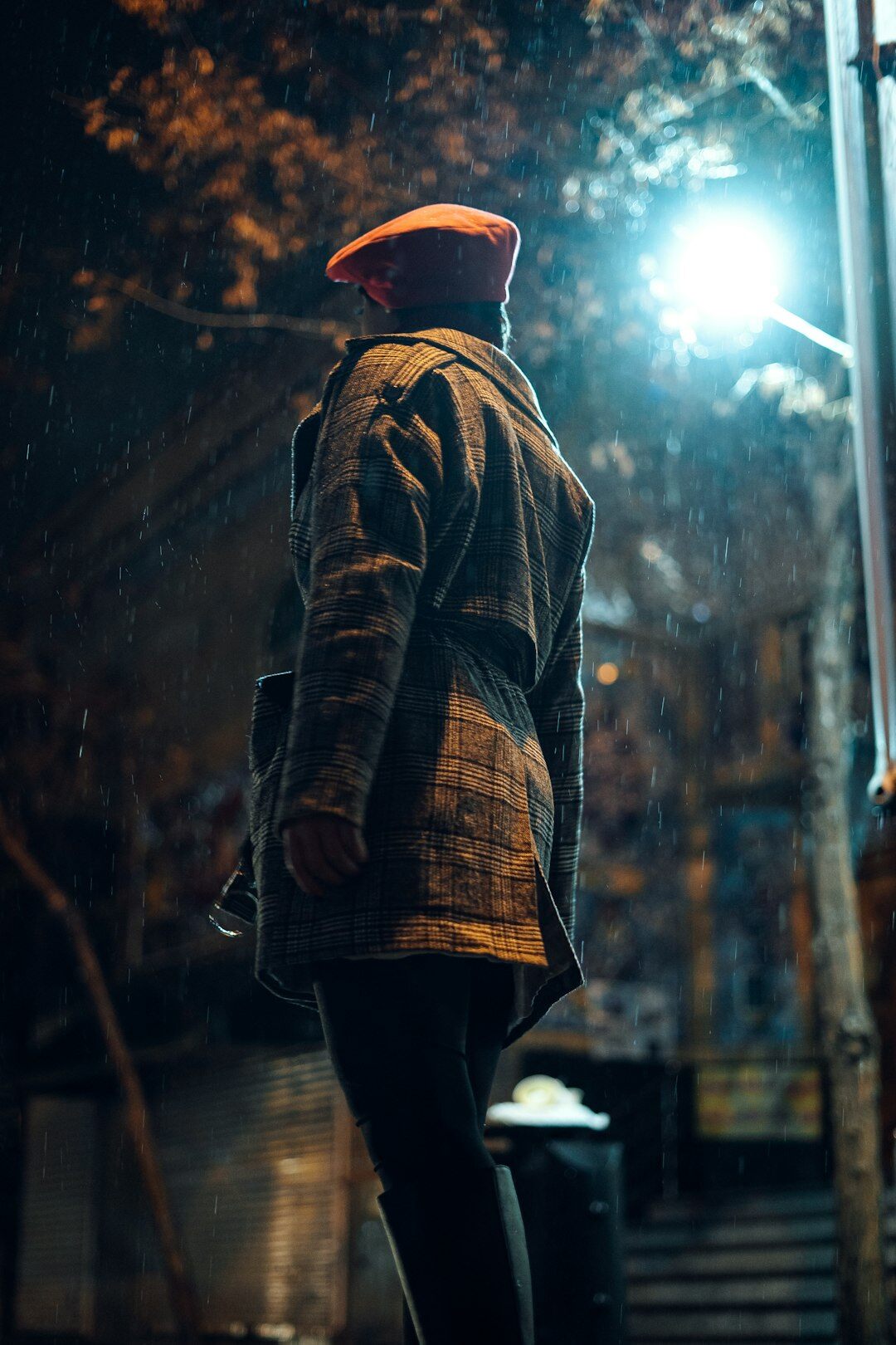 detective with coffee at night