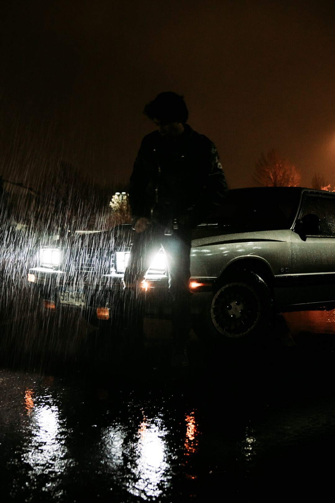 detective silhouette in rain